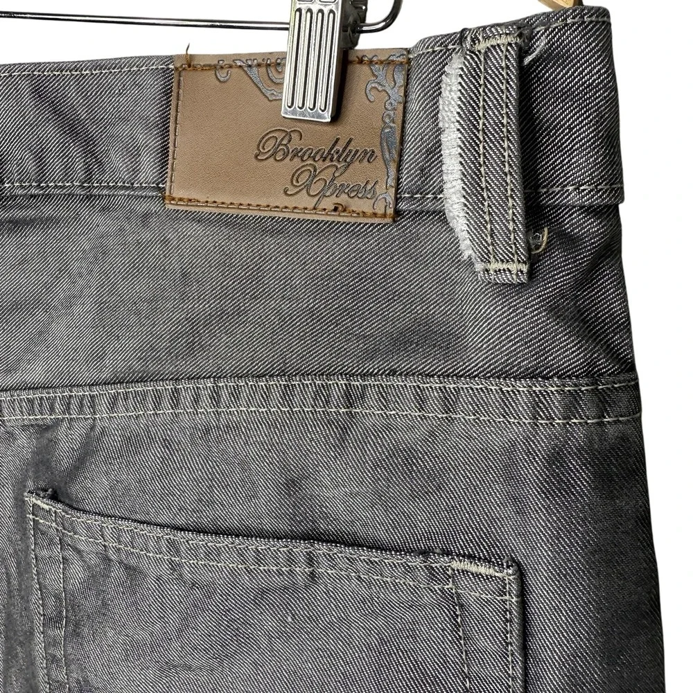 Vintage Y2K BROOKLYN XPRESS Denim Jorts Long Baggy Grey Bermuda Shorts Mens‎ 40